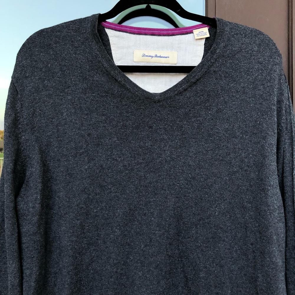 Tommy Bahama Charcoal Grey V-Neck Cotton/Cashmere Sweater M